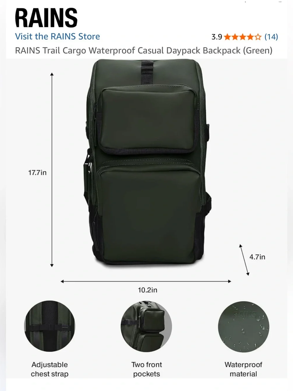 Rains Olive Green Utility Backpack
